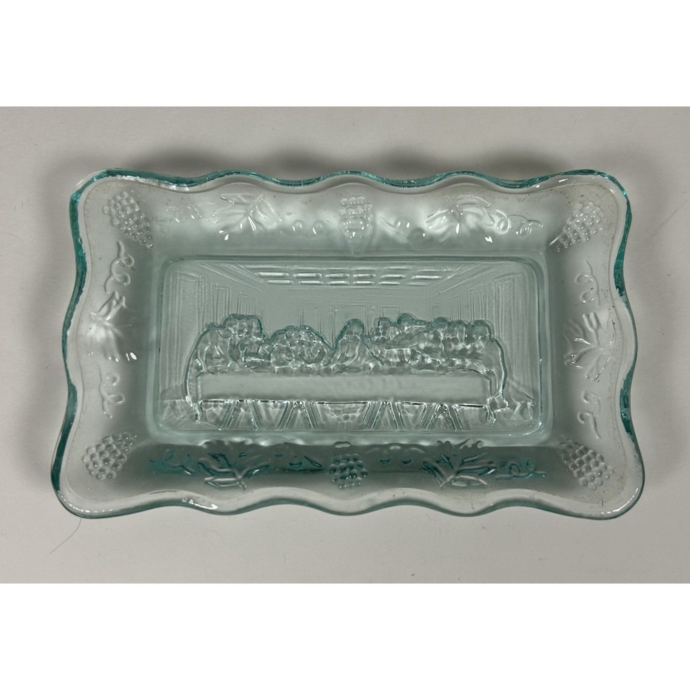 Vintage Tiara Indiana Glass "The Last Supper" Jesus Glass Butter Tray Dish